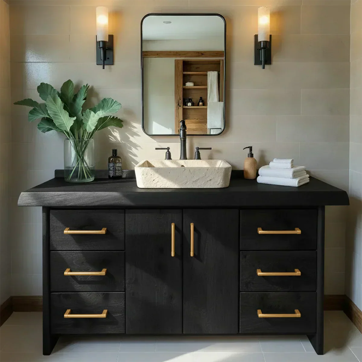 Live Edge Solid Wood Bathroom Vanity – Rustic Wabi-Sabi Cabinet - Rustiracraft