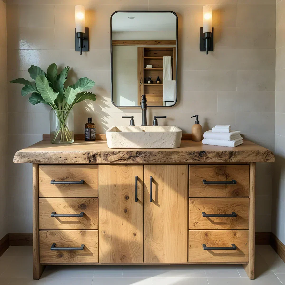 Live Edge Solid Wood Bathroom Vanity – Rustic Wabi-Sabi Cabinet - Rustiracraft