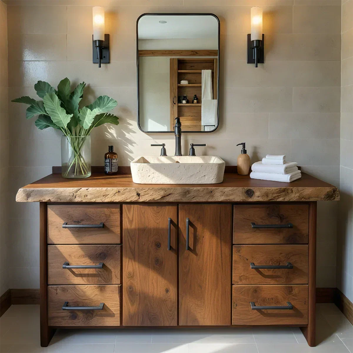 Live Edge Solid Wood Bathroom Vanity – Rustic Wabi-Sabi Cabinet - Rustiracraft