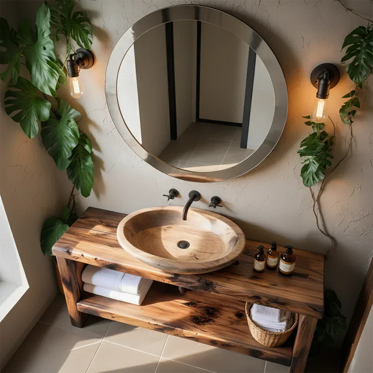 Live-Edge Solid Wood Bathroom Vanity - Rustiracraft