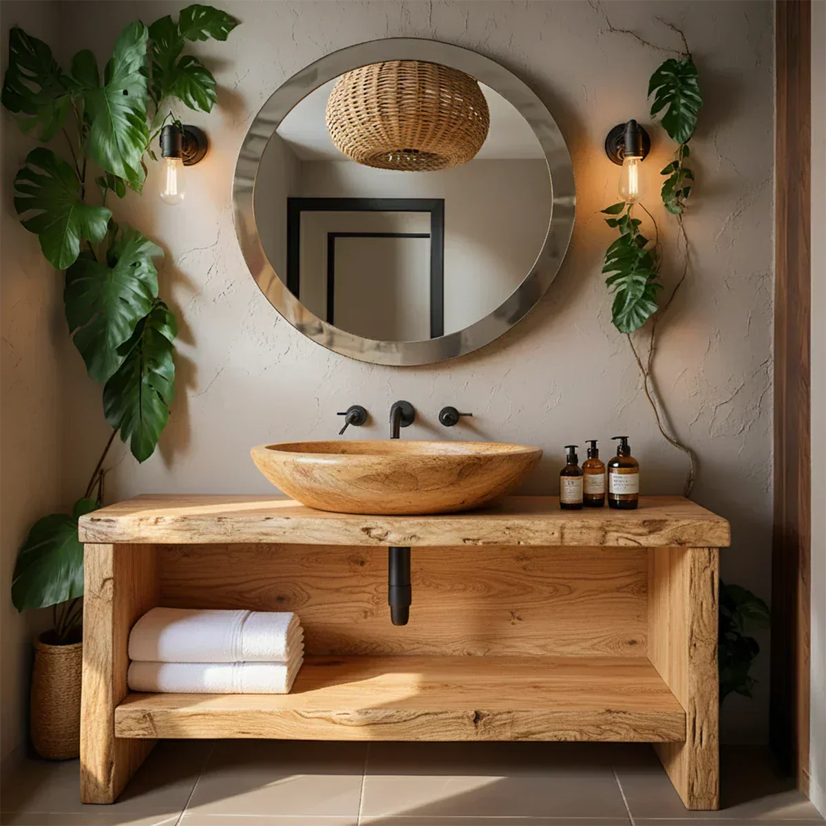 Live-Edge Solid Wood Bathroom Vanity - Rustiracraft