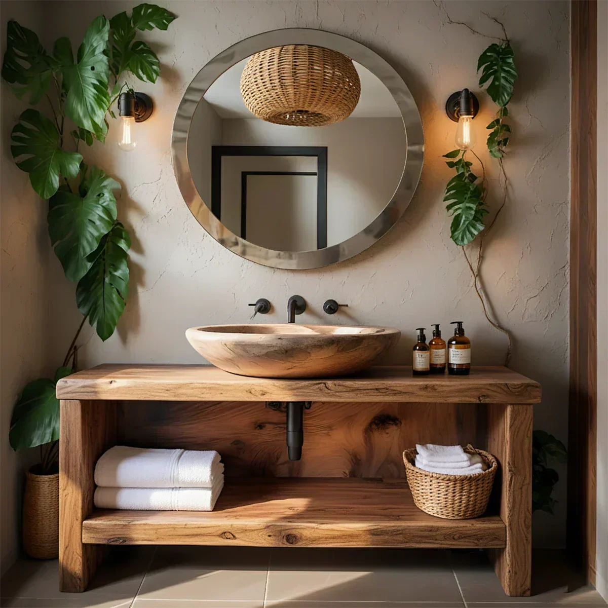 Live-Edge Solid Wood Bathroom Vanity - Rustiracraft