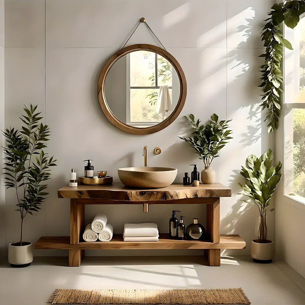 Live Edge Solid Wood Bathroom Vanity with Open Shelf – Handmade - Rustiracraft