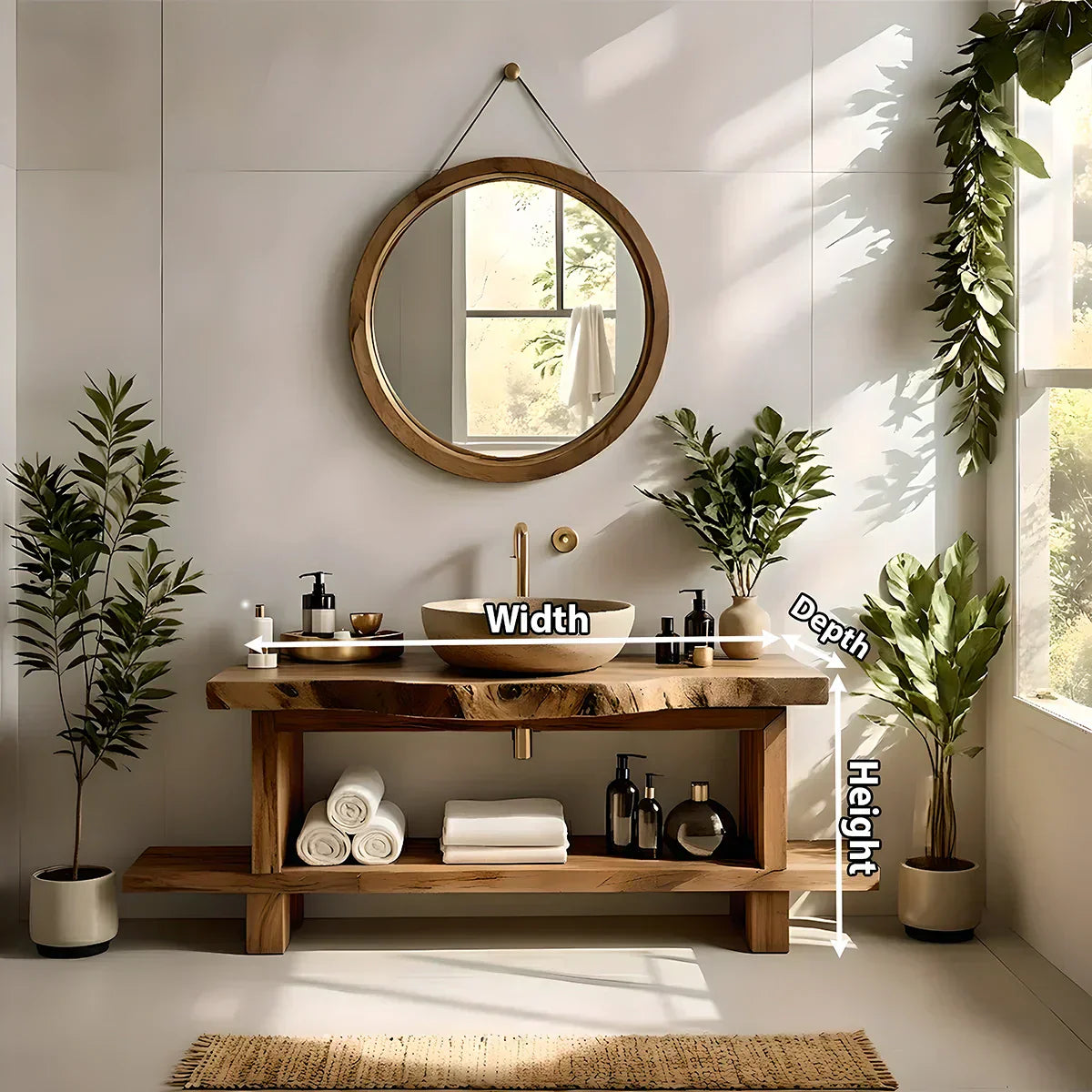 Live Edge Solid Wood Bathroom Vanity with Open Shelf – Handmade - Rustiracraft