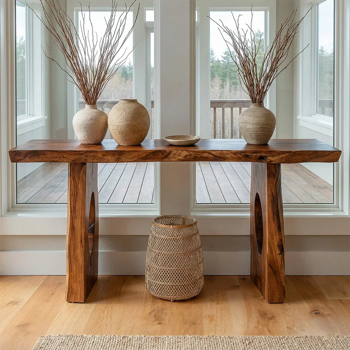 Live Edge Solid Wood Console Table with Sculptural Organic Base - Rustiracraft
