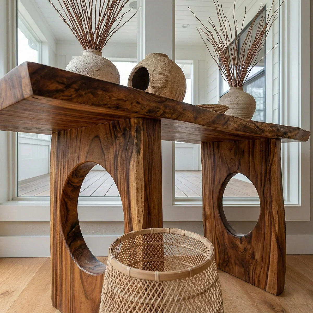 Live Edge Solid Wood Console Table with Sculptural Organic Base - Rustiracraft