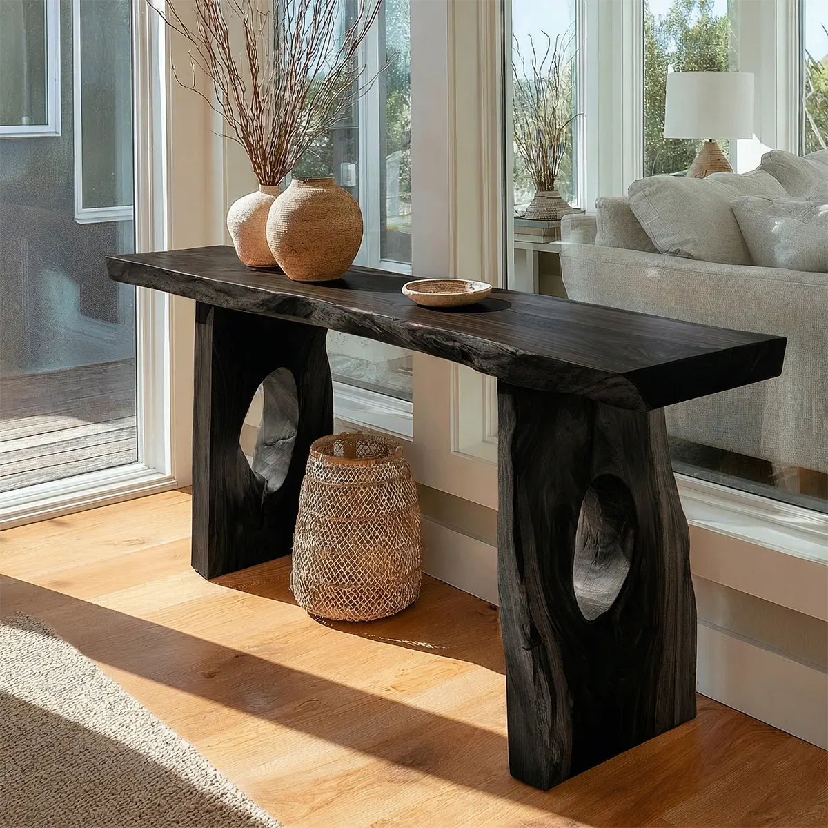 Live Edge Solid Wood Console Table with Sculptural Organic Base - Rustiracraft