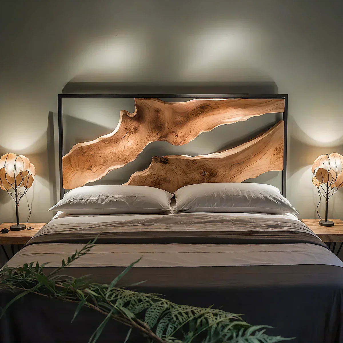 Live Edge Solid Wood Headboard – Sculptural Natural Form - Rustiracraft