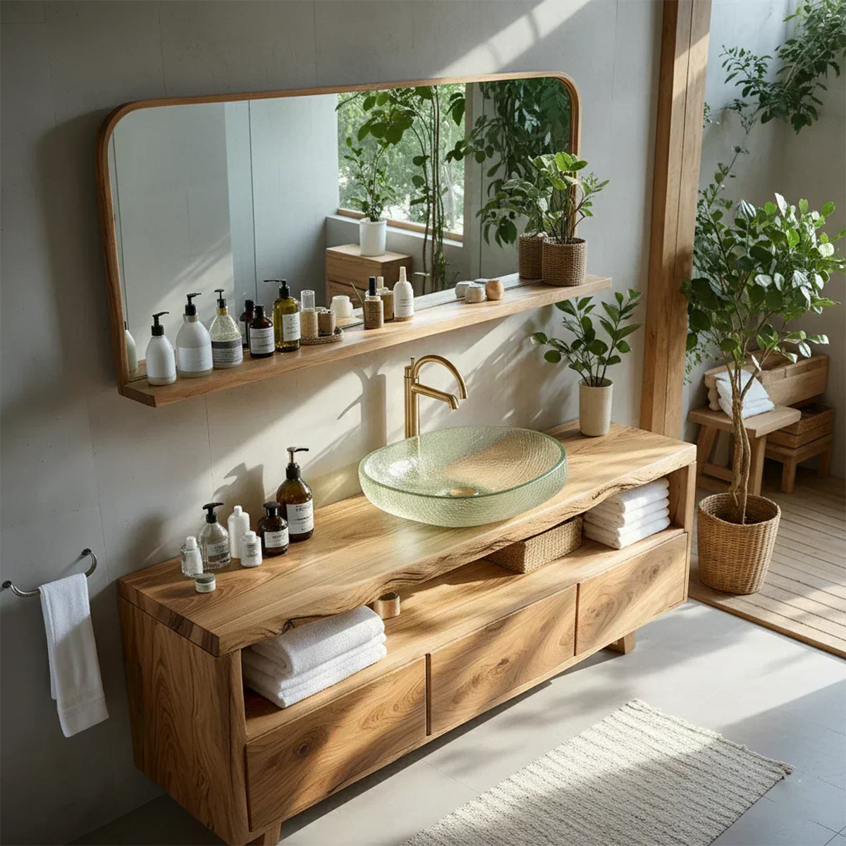 Live Edge Solid Wood Vanity with Storage – Japandi Spa Bathroom Console - Rustiracraft