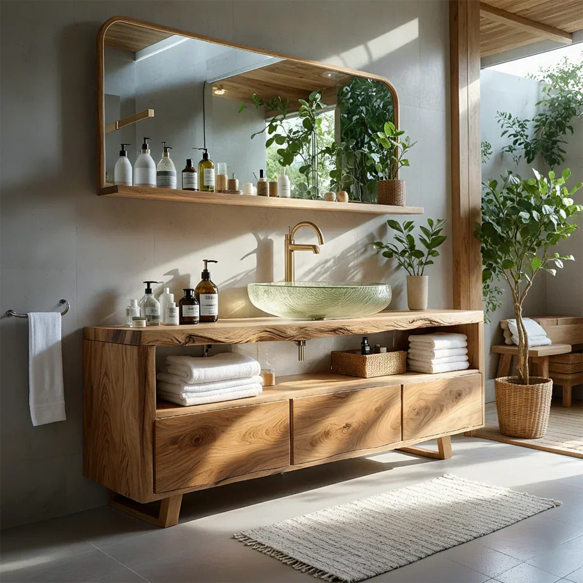 Live Edge Solid Wood Vanity with Storage – Japandi Spa Bathroom Console - Rustiracraft