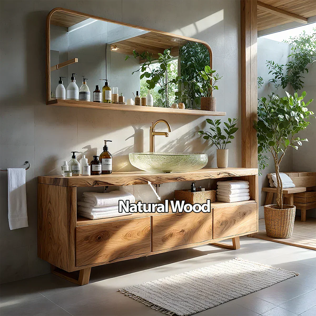 Live Edge Solid Wood Vanity with Storage – Japandi Spa Bathroom Console - Rustiracraft