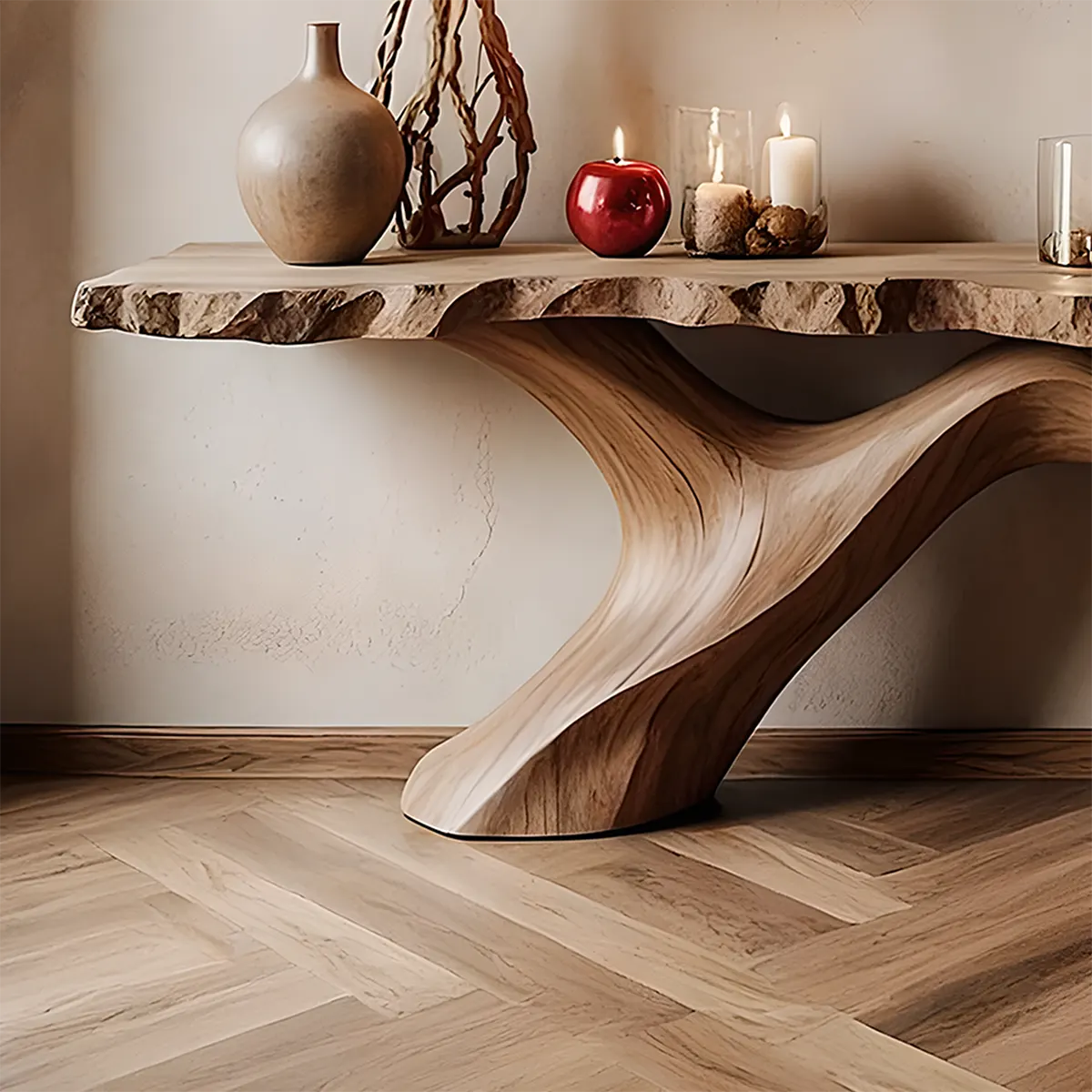 Live Edge Walnut Console Table – Handcrafted Wave Base - Rustiracraft
