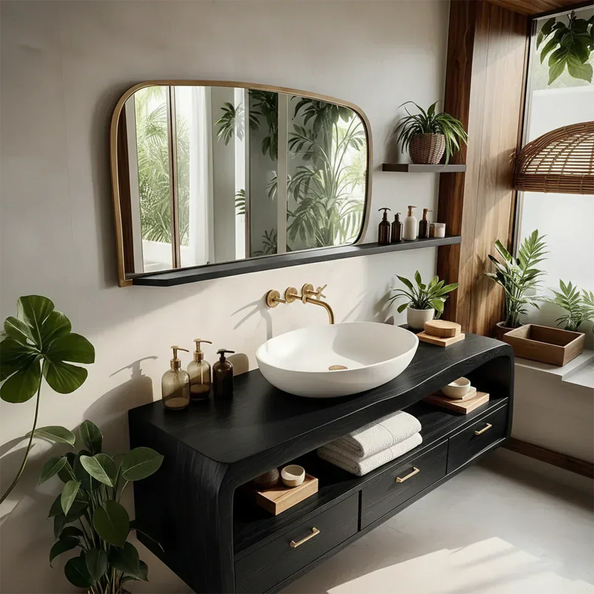 Live-Edge Walnut Finish Floating Bathroom Vanity - Solid Wood Bathroom Cabinet - Rustiracraft