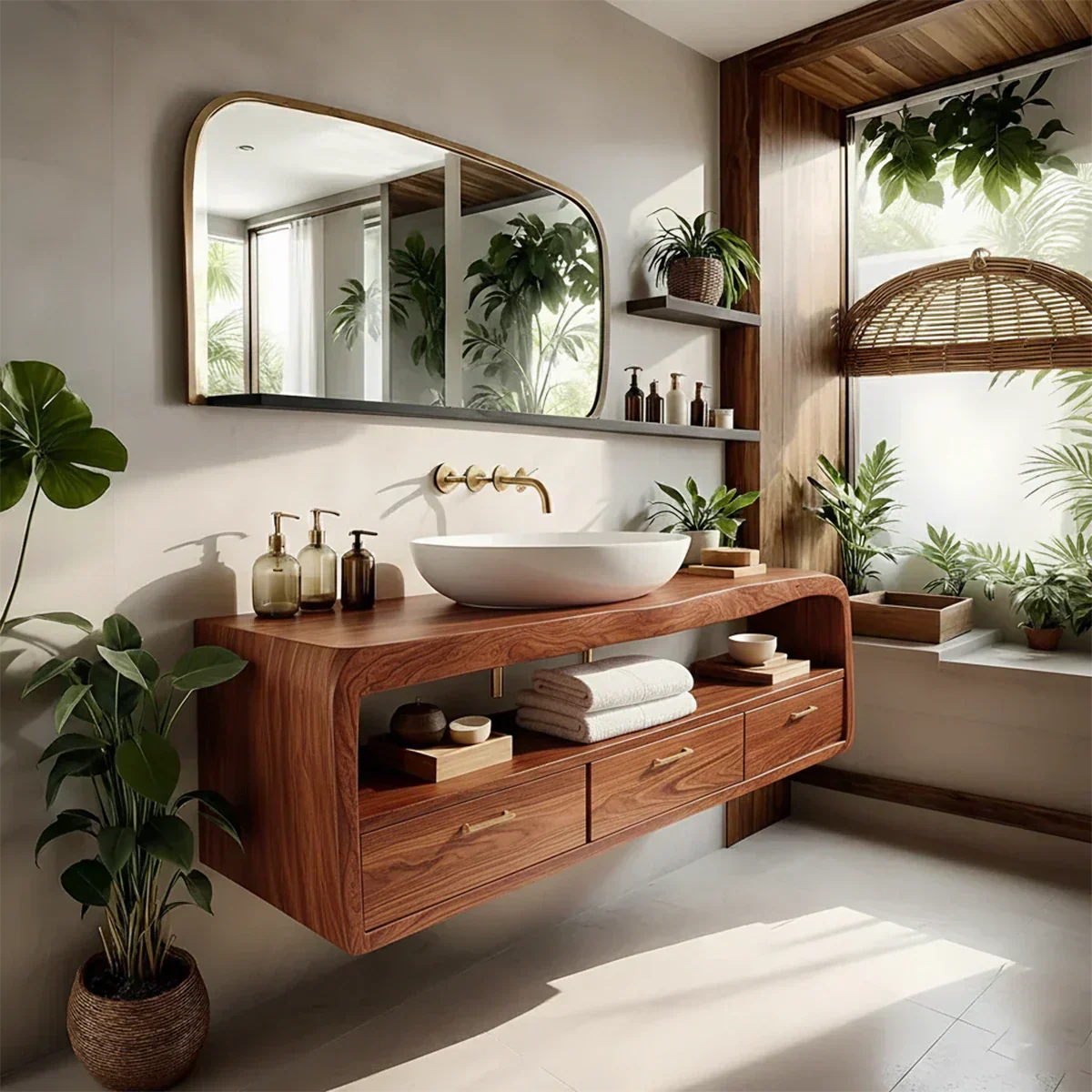Live-Edge Walnut Finish Floating Bathroom Vanity - Solid Wood Bathroom Cabinet - Rustiracraft