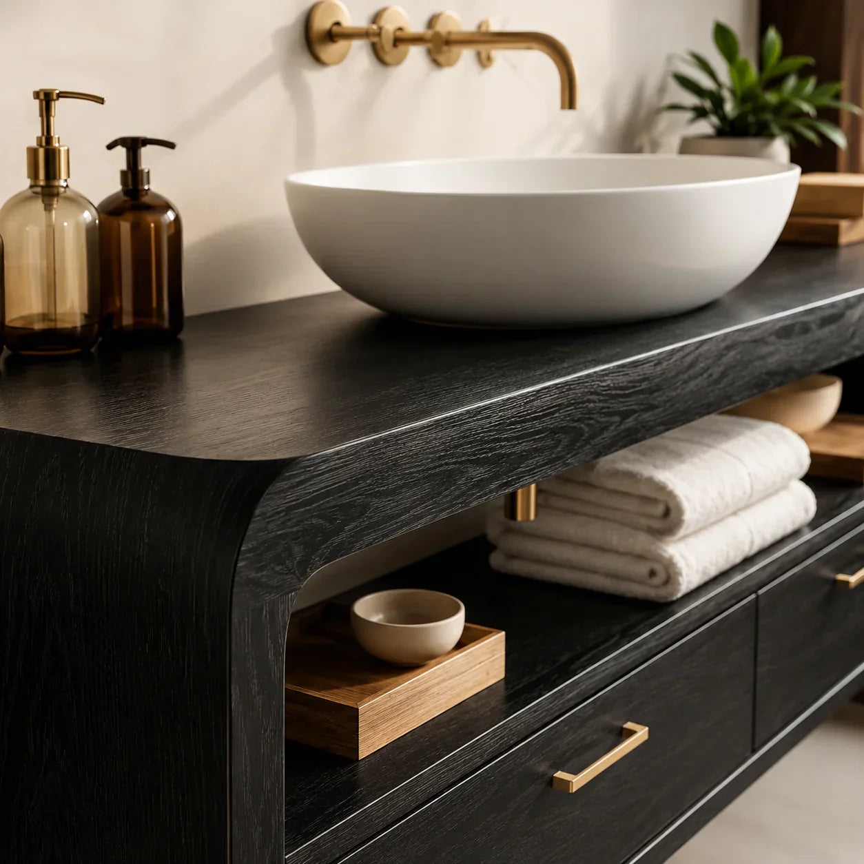 Live-Edge Walnut Finish Floating Bathroom Vanity - Solid Wood Bathroom Cabinet - Rustiracraft