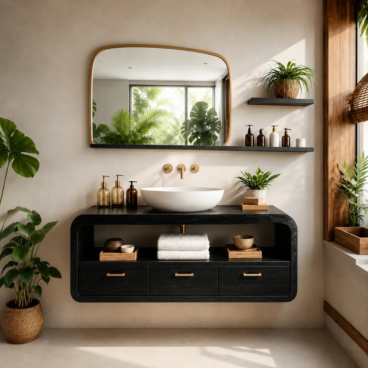 Live-Edge Walnut Finish Floating Bathroom Vanity - Solid Wood Bathroom Cabinet - Rustiracraft
