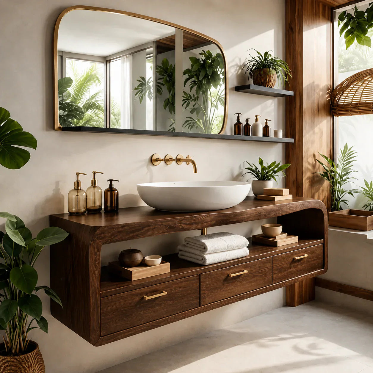Live-Edge Walnut Finish Floating Bathroom Vanity - Solid Wood Bathroom Cabinet - Rustiracraft