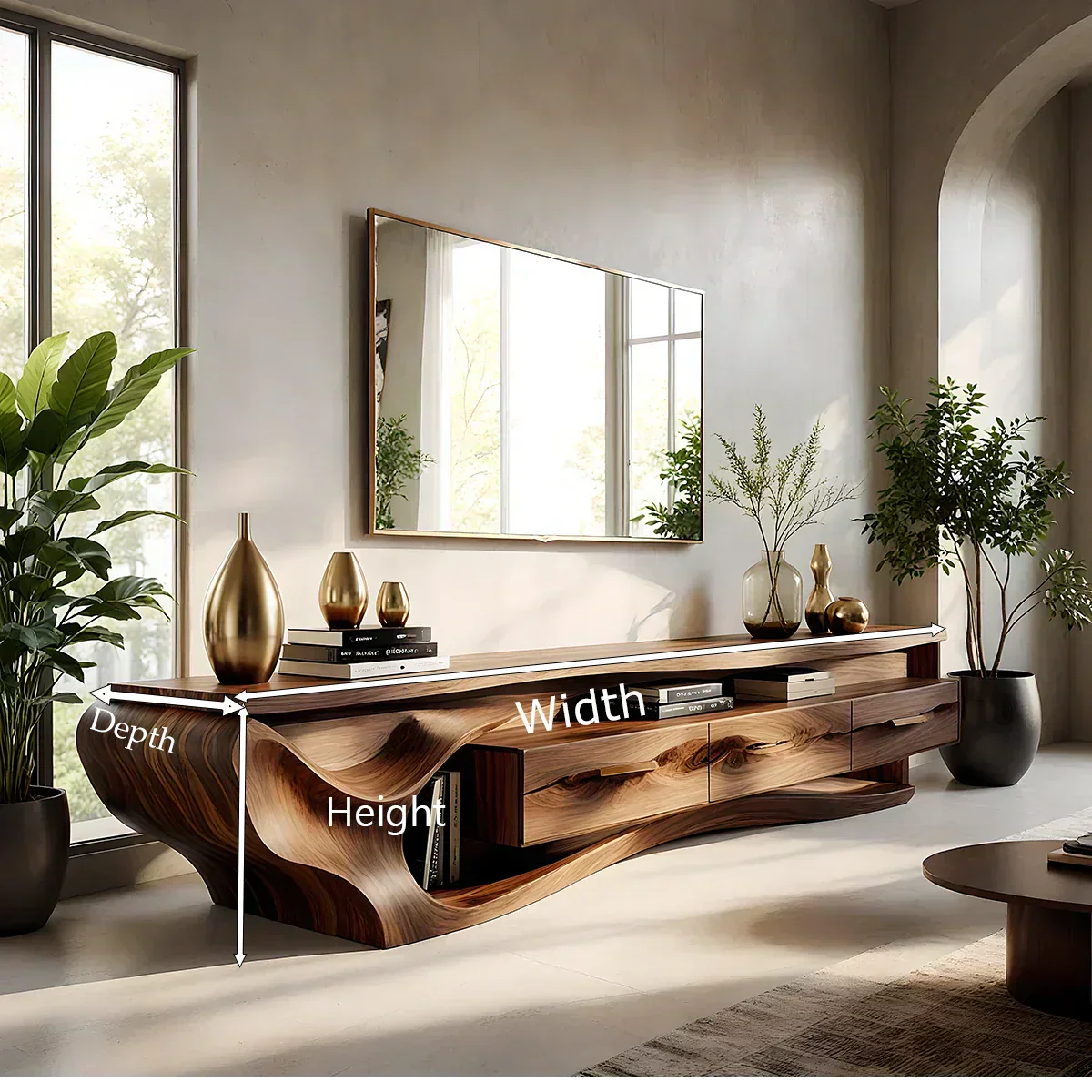 Luxury Wave-Carved Solid Wood TV Stand - Organic Modern Media Console - Rustiracraft