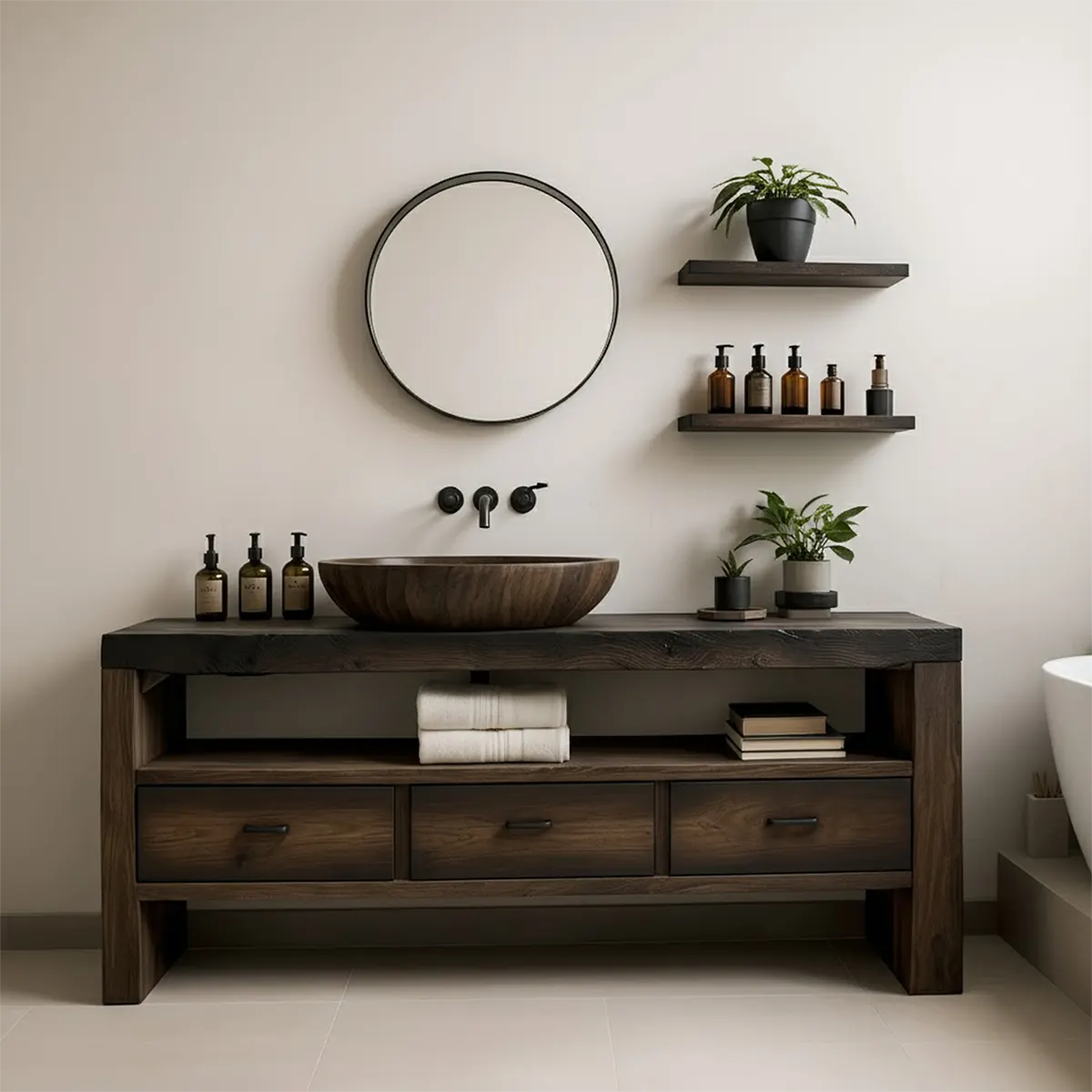 Midnight Oak Vanity – Modern Zen Solid Wood Bathroom - Rustiracraft