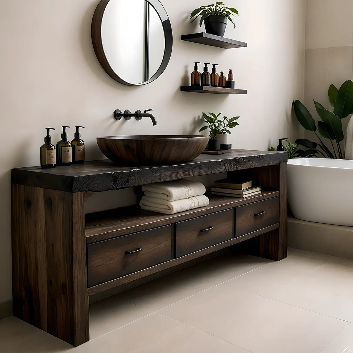 Midnight Oak Vanity – Modern Zen Solid Wood Bathroom - Rustiracraft
