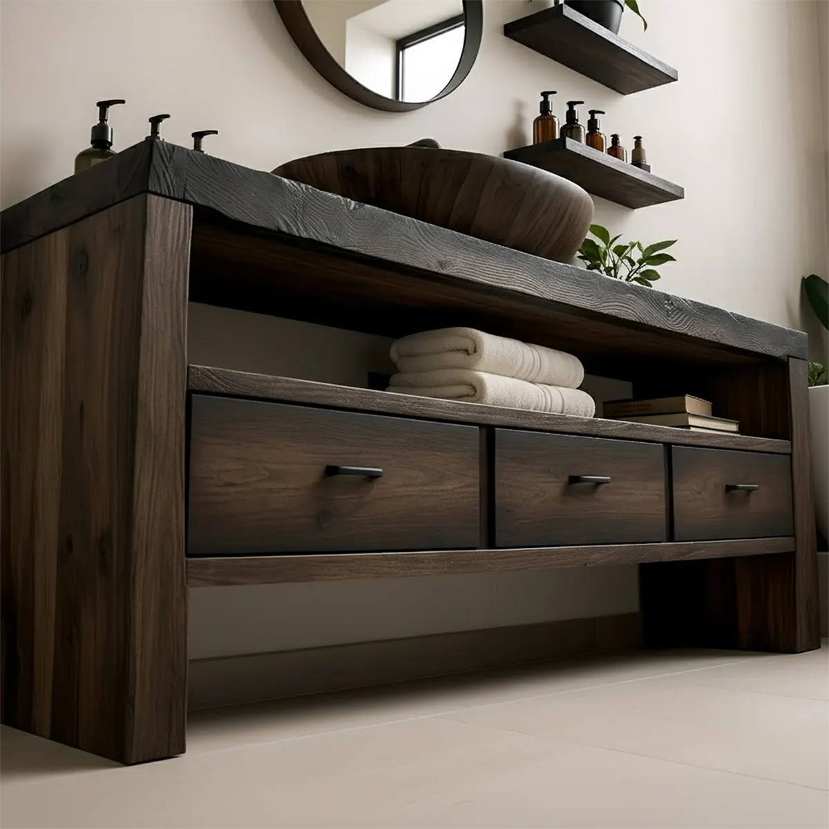 Midnight Oak Vanity – Modern Zen Solid Wood Bathroom - Rustiracraft