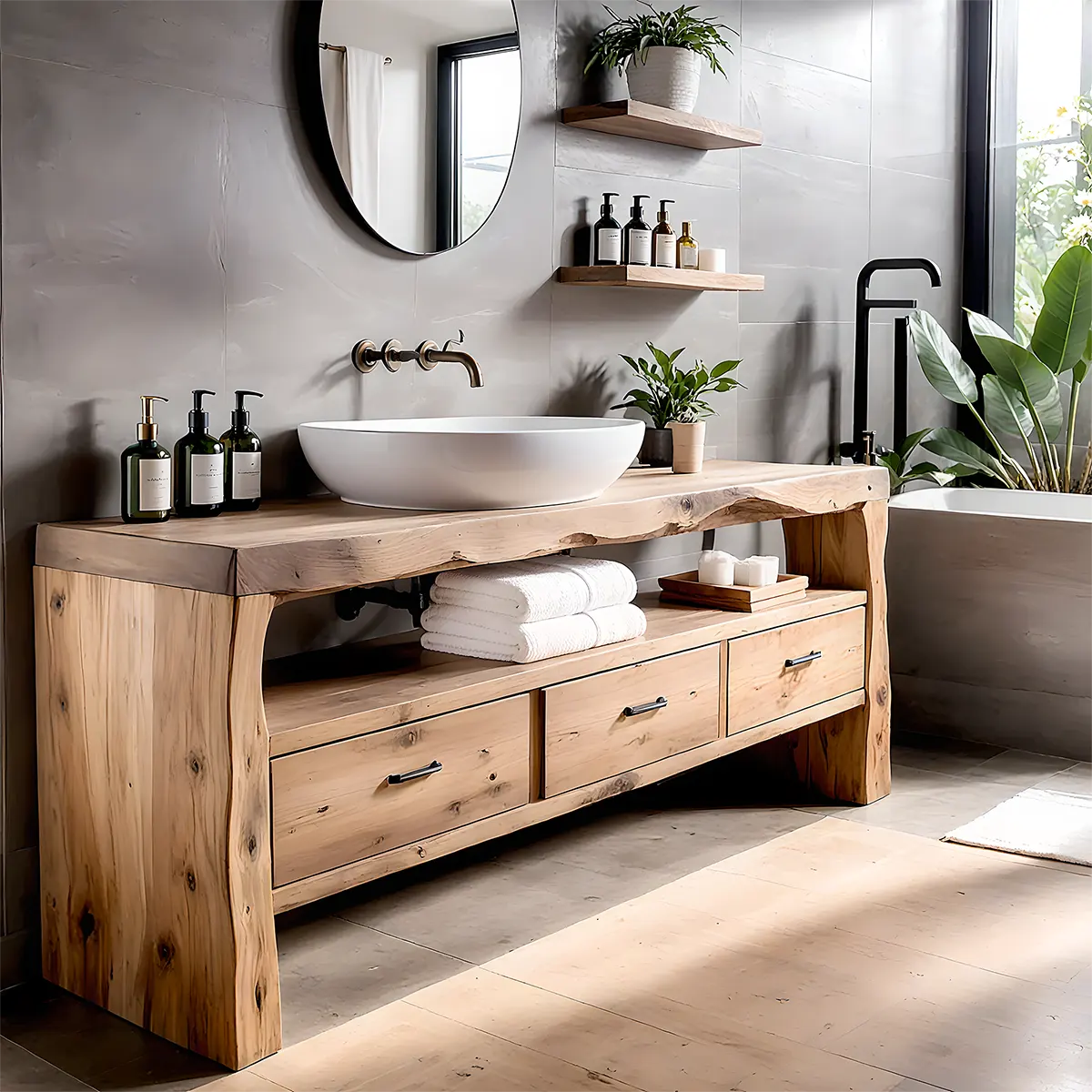 Midnight Oak Vanity – Modern Zen Solid Wood Bathroom - Rustiracraft