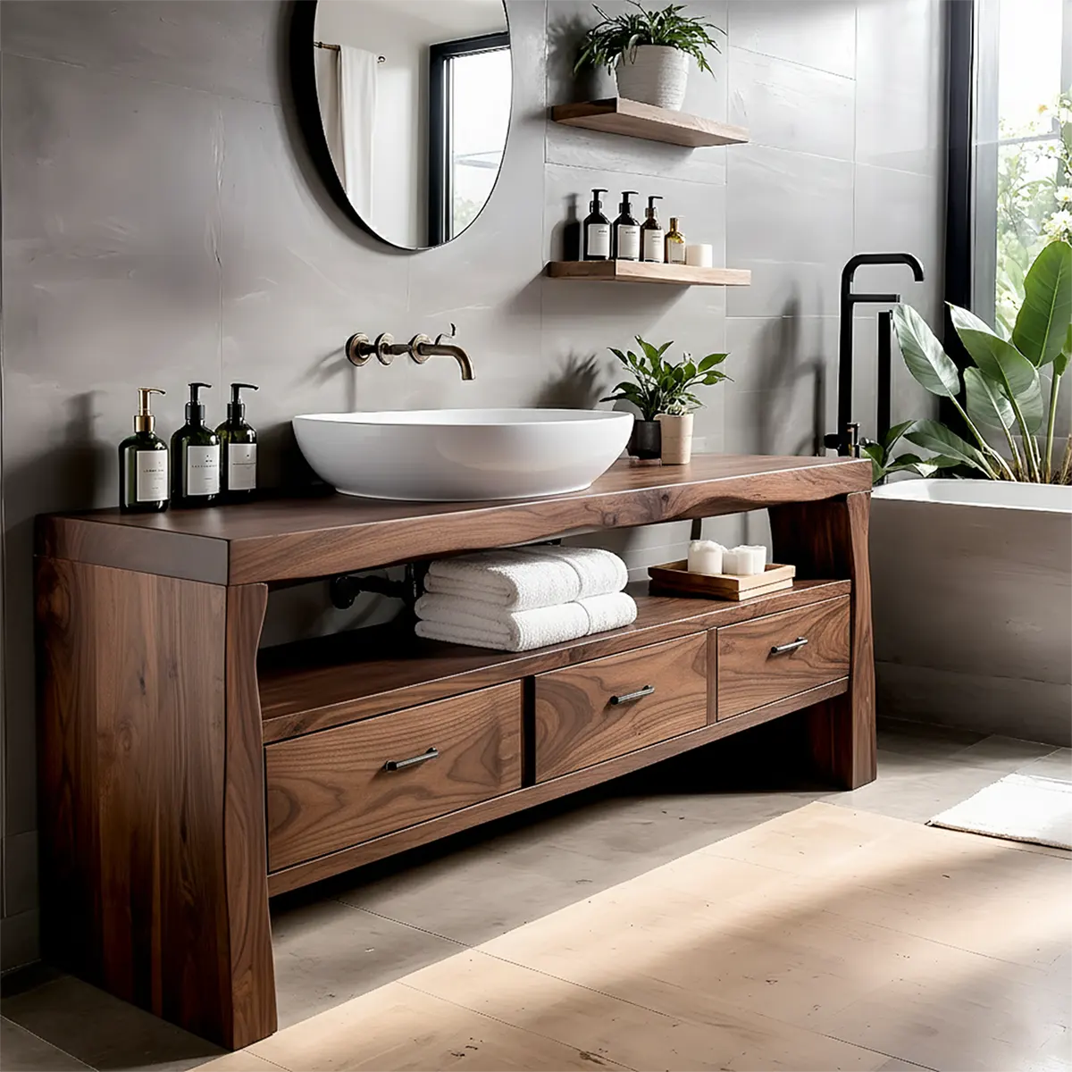 Midnight Oak Vanity – Modern Zen Solid Wood Bathroom - Rustiracraft