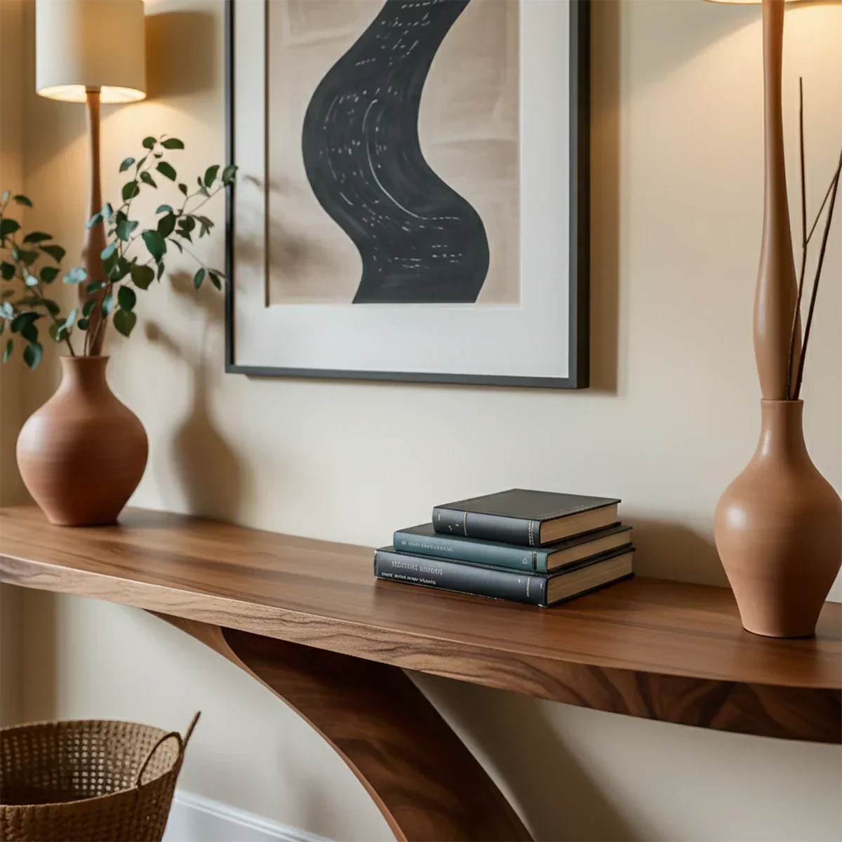 Minimalist Sculptural Console Table in Natural Solid Wood for Entryway - Rustiracraft
