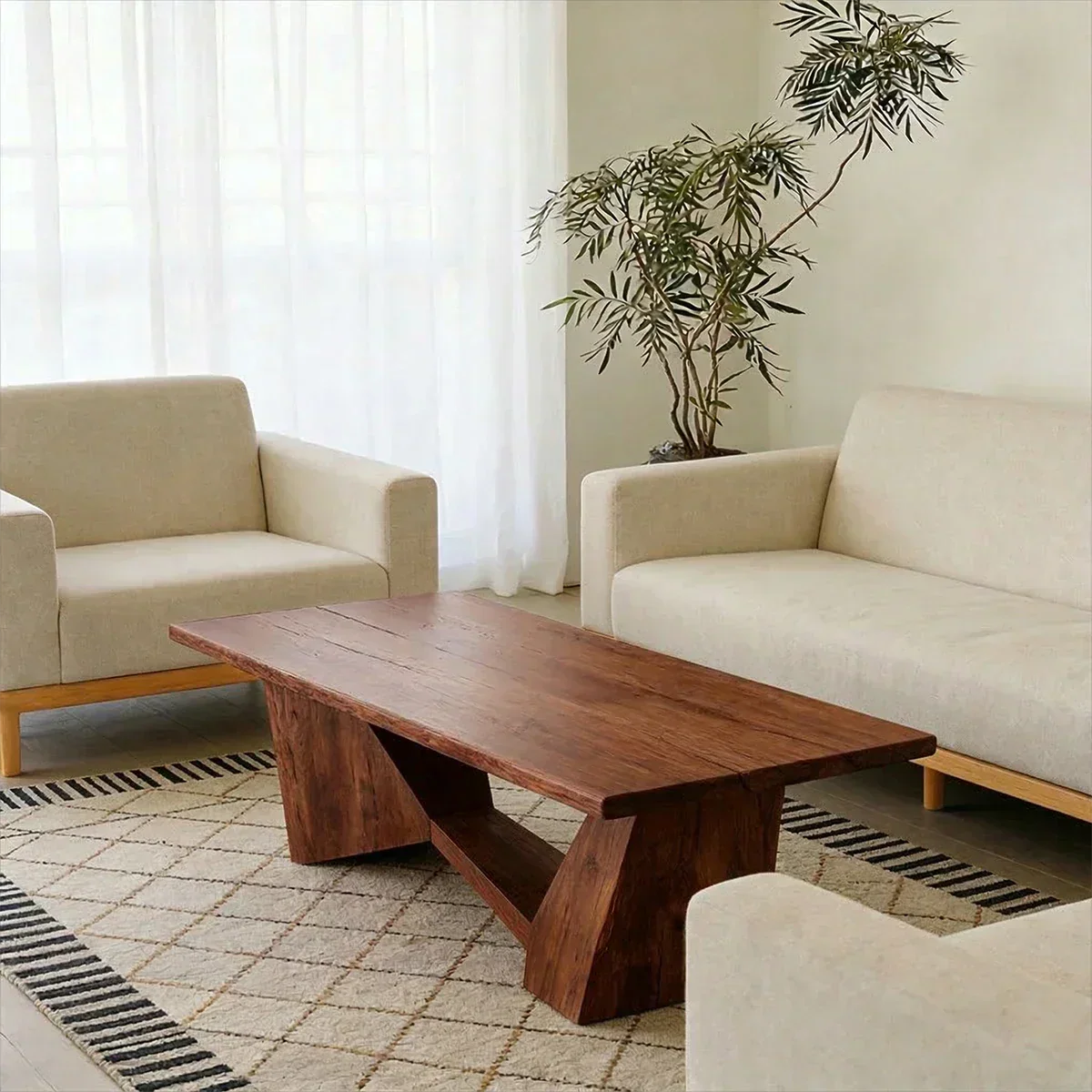 Minimalist Solid Wood Coffee Table – Natural Wood Slab Coffee Table - Rustiracraft