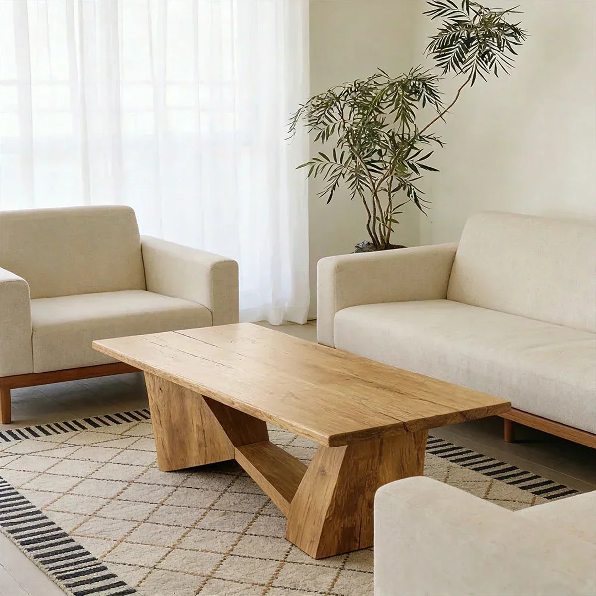 Minimalist Solid Wood Coffee Table – Natural Wood Slab Coffee Table - Rustiracraft
