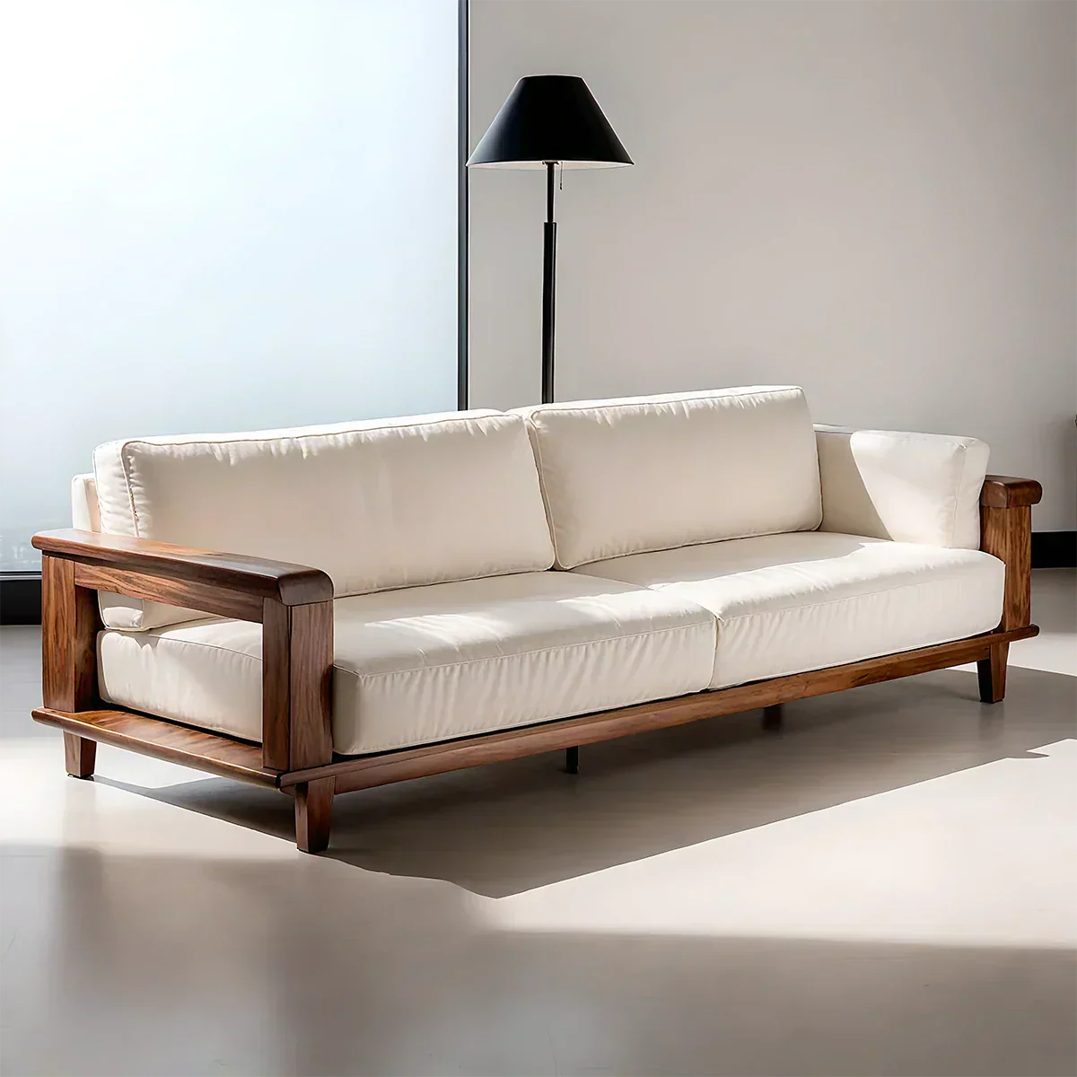 Modern Cotton Sofa with Solid Wood Arm Details - Rustiracraft