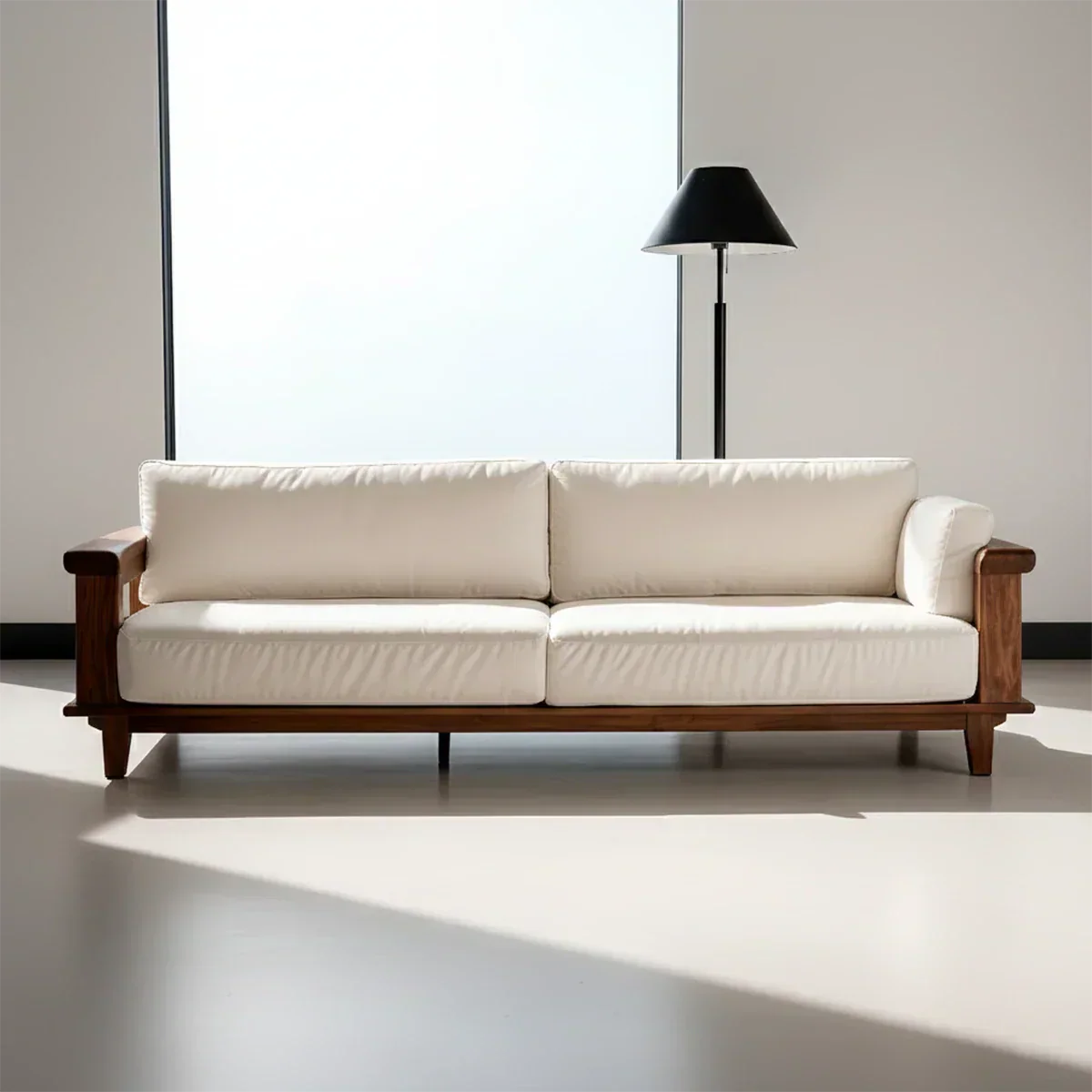 Modern Cotton Sofa with Solid Wood Arm Details - Rustiracraft