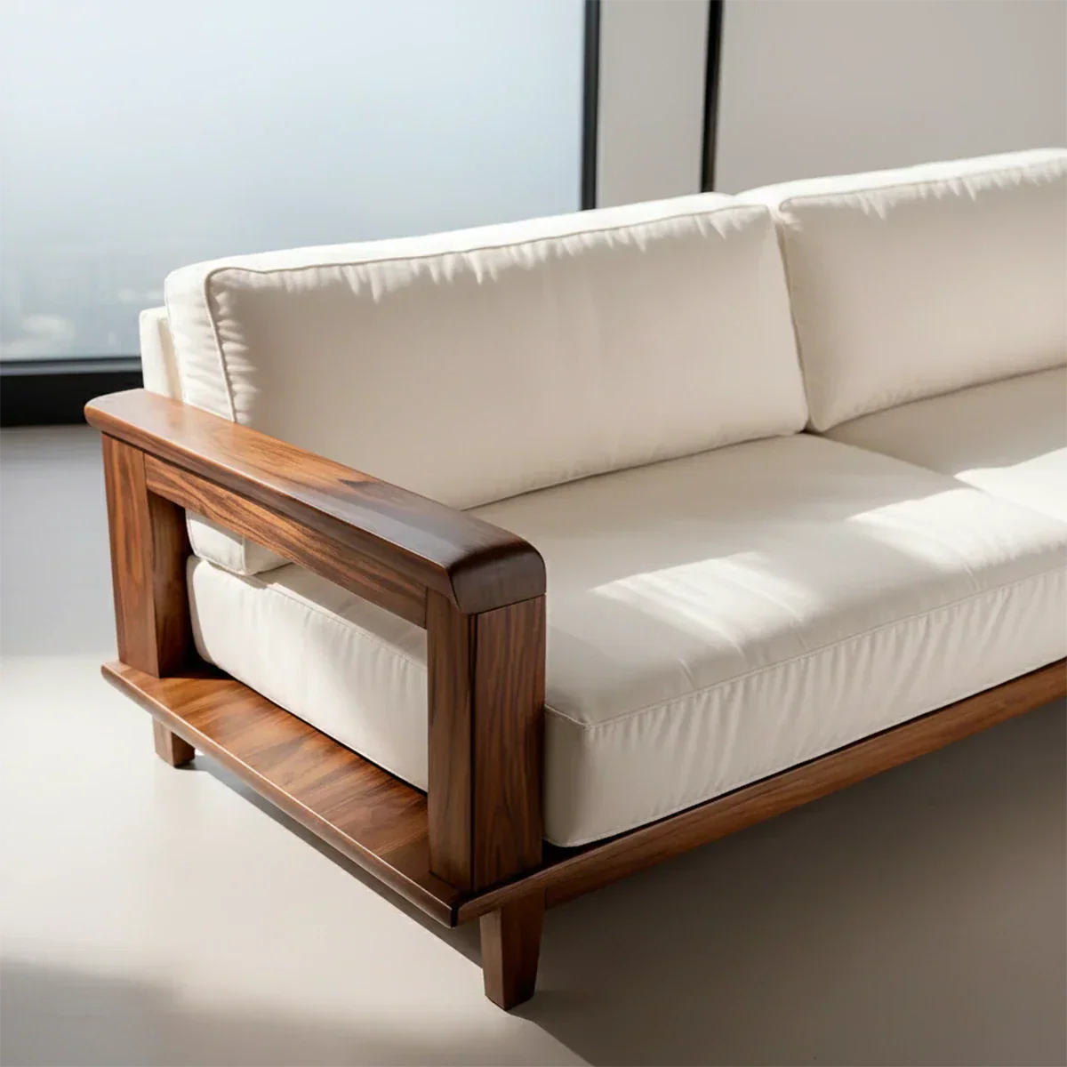 Modern Cotton Sofa with Solid Wood Arm Details - Rustiracraft