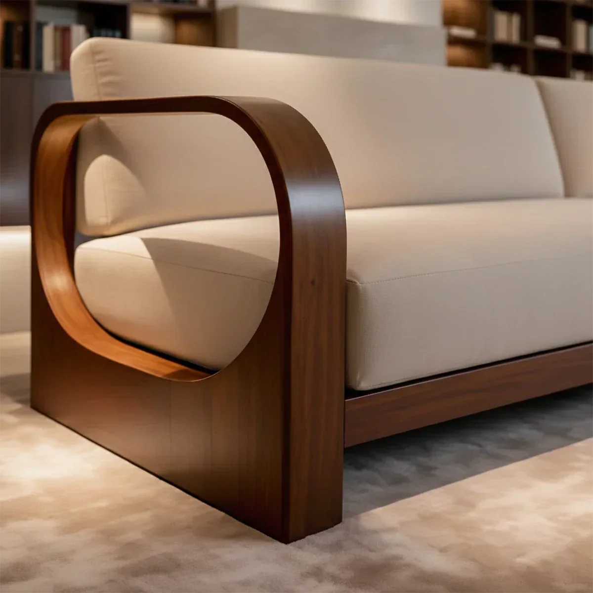 Modern Curved-Arm Cotton Sofa with Solid Wood Frame - Rustiracraft