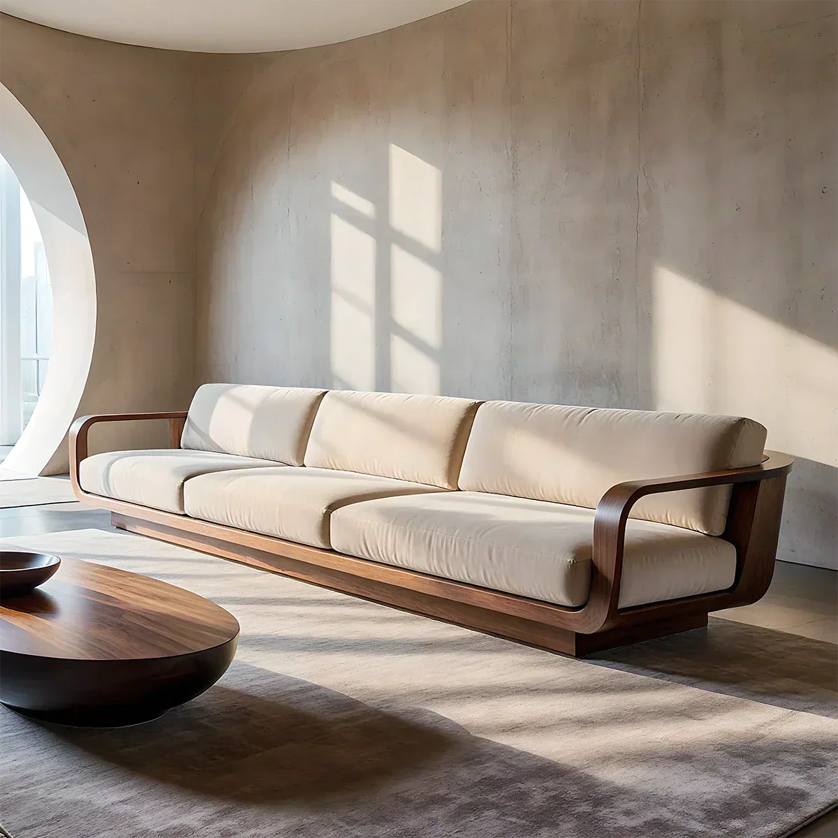 Modern Extra-Long Cotton Sofa with Solid Wood Frame - Rustiracraft