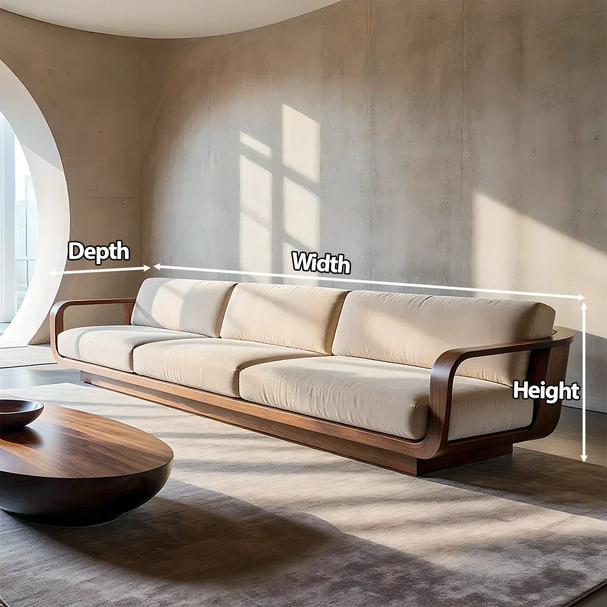 Modern Extra-Long Cotton Sofa with Solid Wood Frame - Rustiracraft