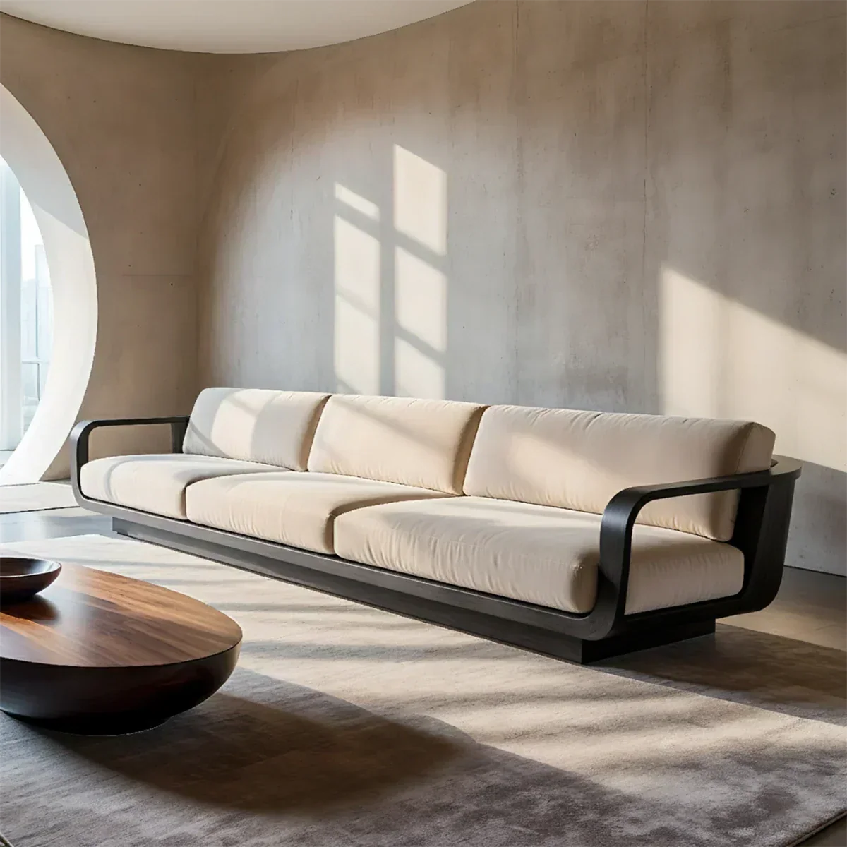Modern Extra-Long Cotton Sofa with Solid Wood Frame - Rustiracraft