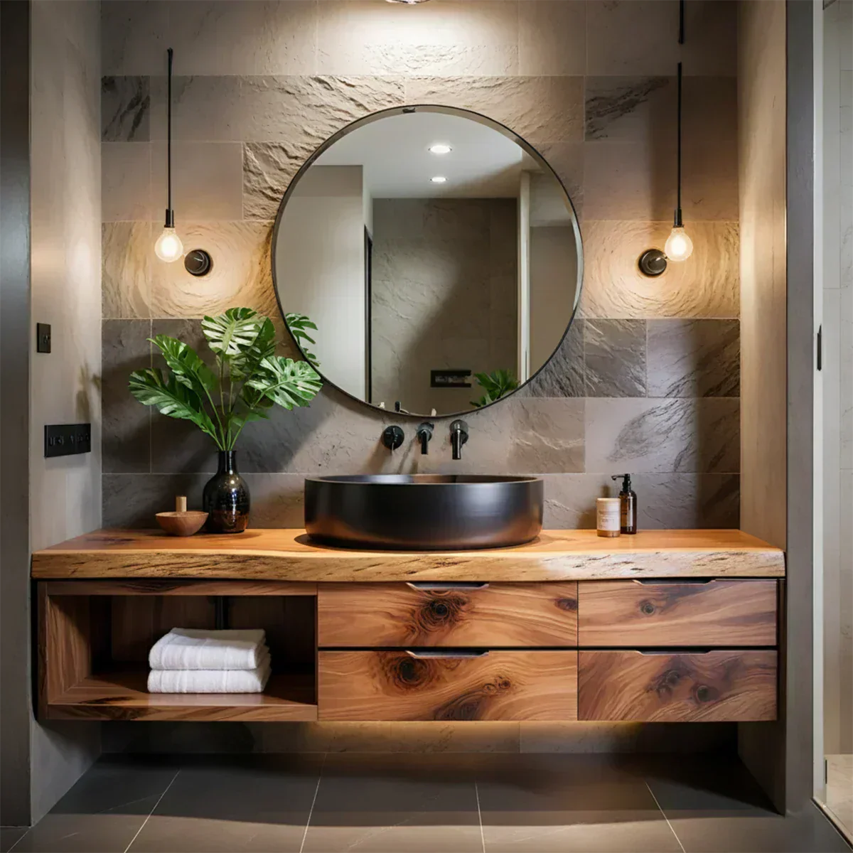 Modern Floating Natural Solid Wood Bathroom Vanity - Rustiracraft
