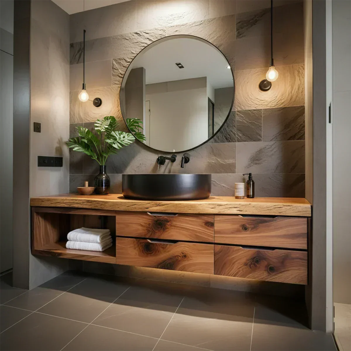 Modern Floating Natural Solid Wood Bathroom Vanity - Rustiracraft