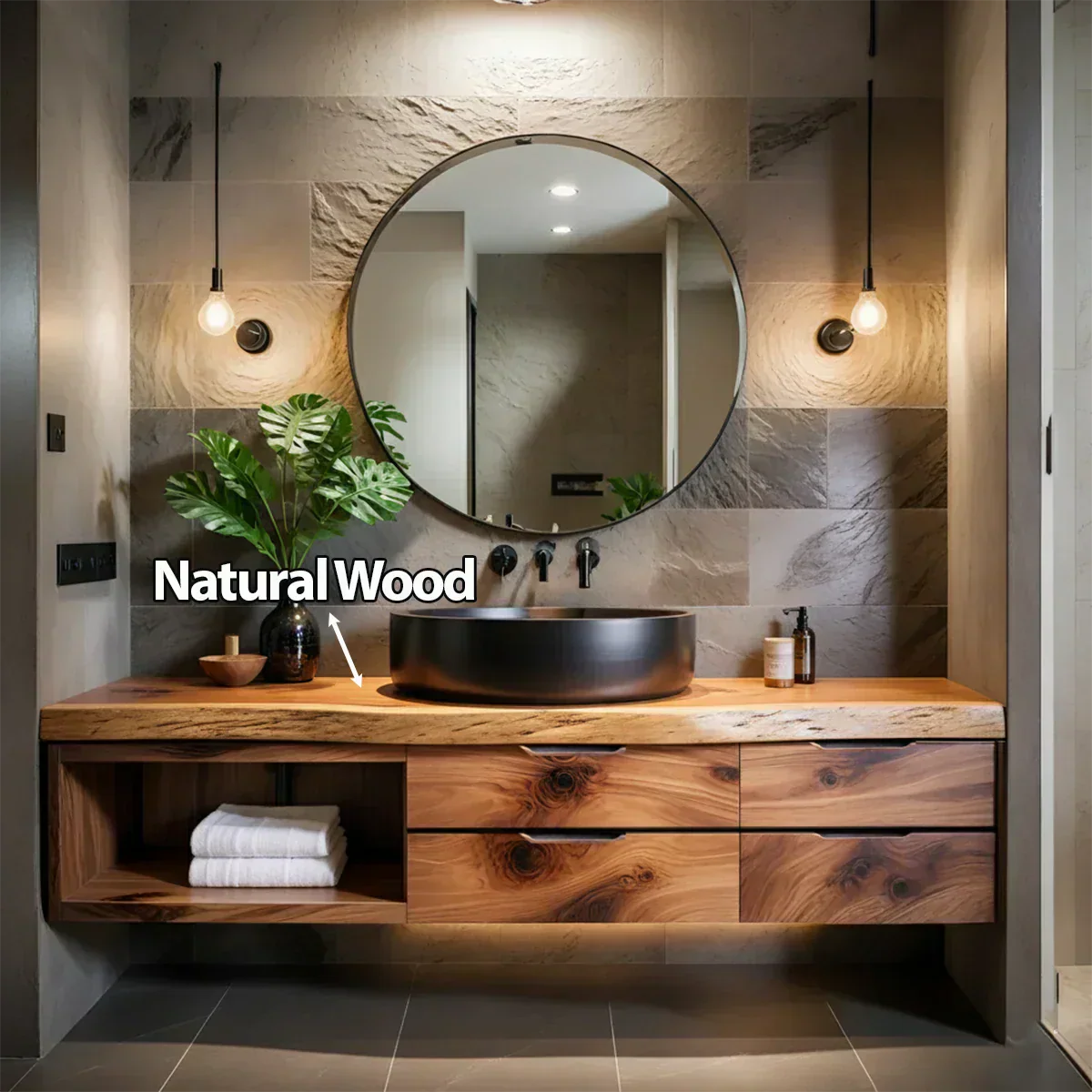 Modern Floating Natural Solid Wood Bathroom Vanity - Rustiracraft