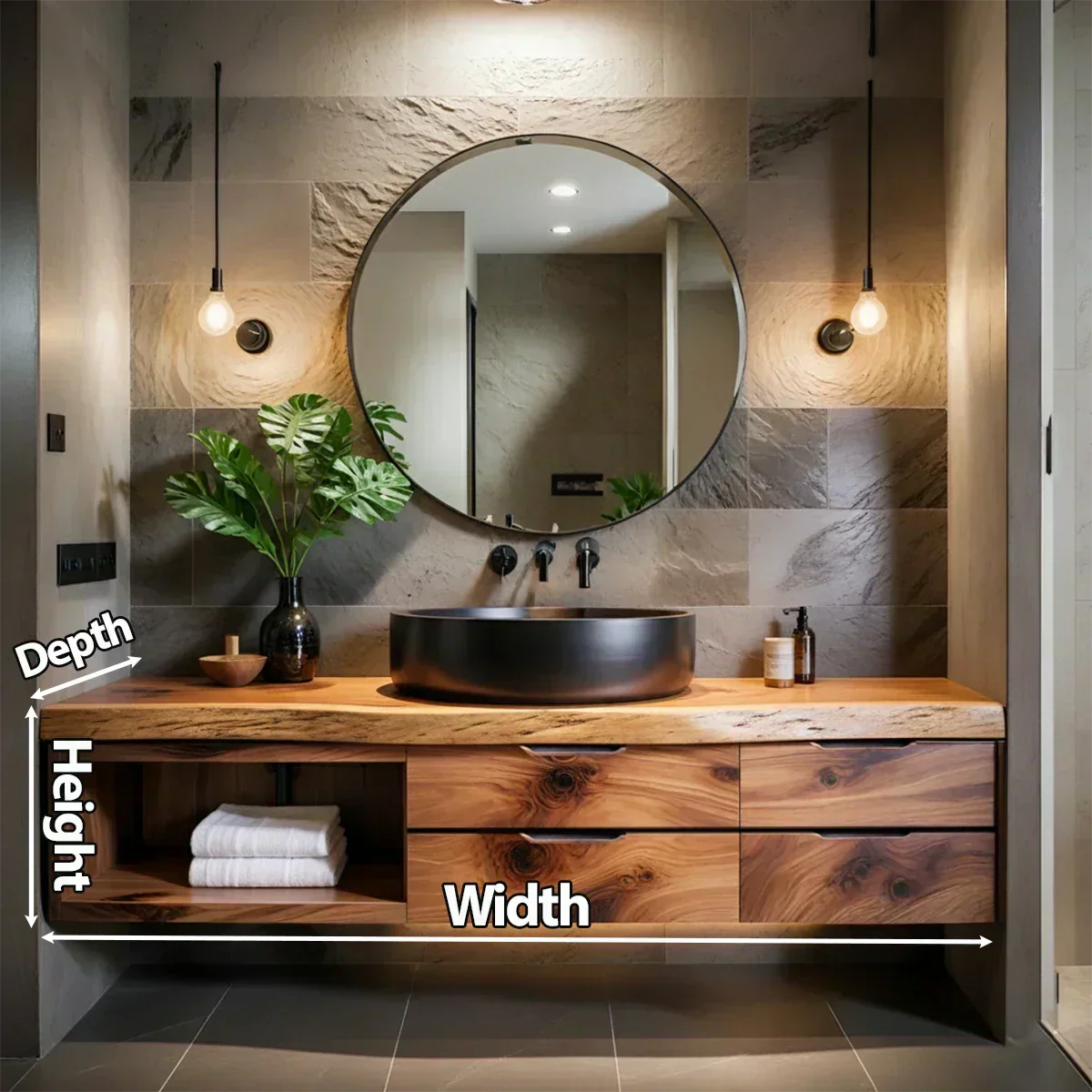 Modern Floating Natural Solid Wood Bathroom Vanity - Rustiracraft