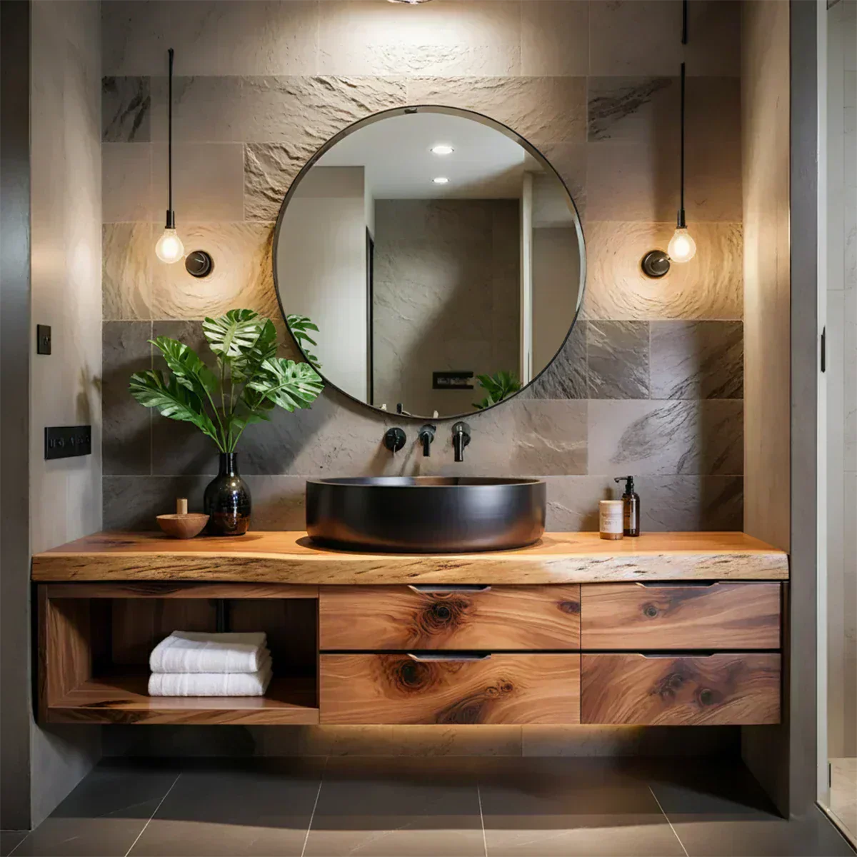 Modern Floating Natural Solid Wood Bathroom Vanity - Rustiracraft