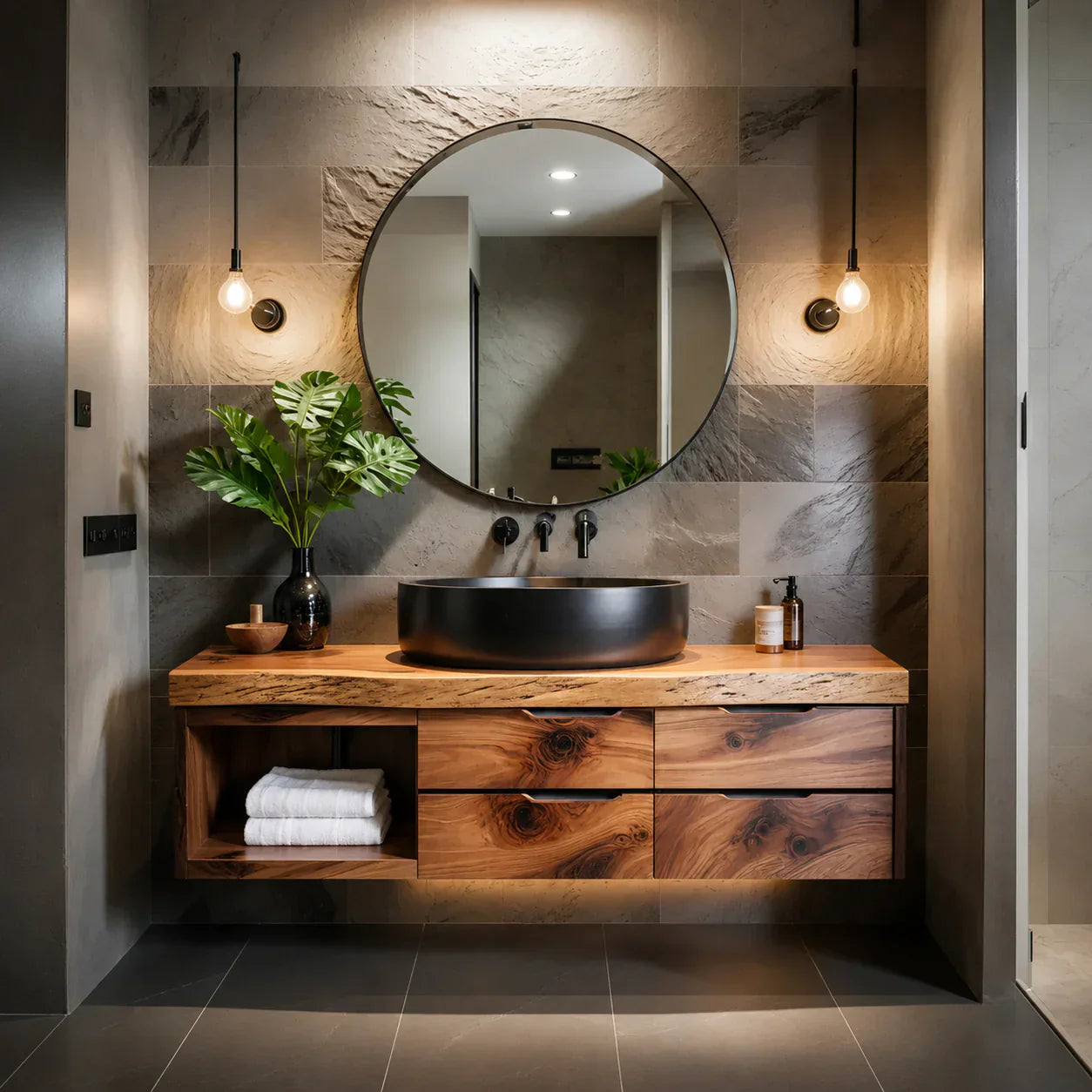 Modern Floating Natural Solid Wood Bathroom Vanity - Rustiracraft