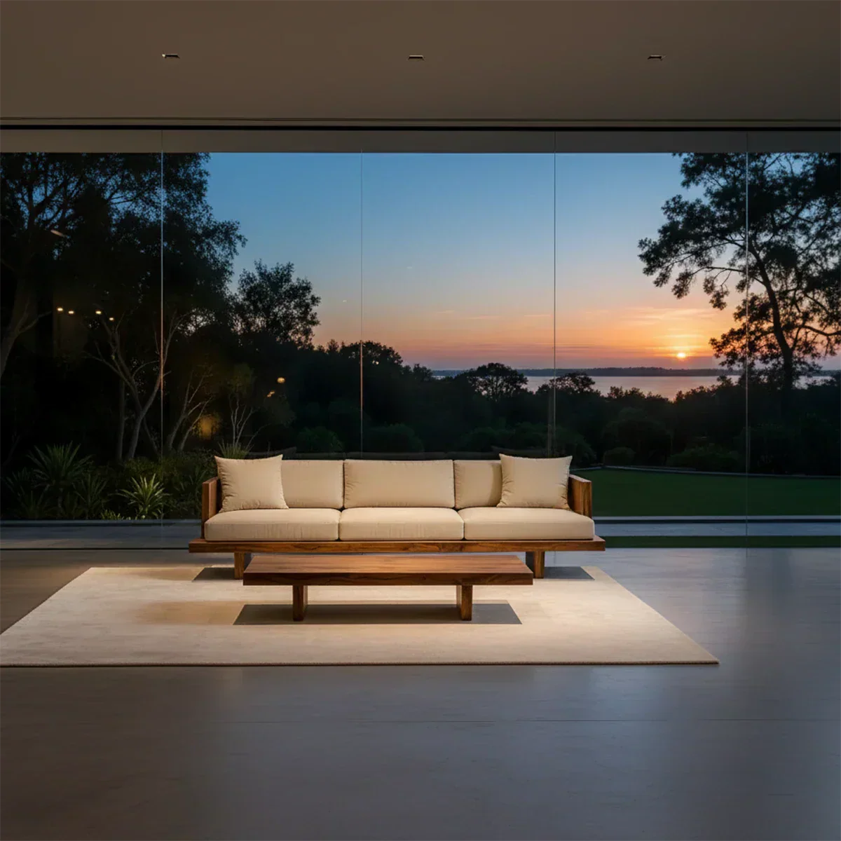 Modern Low-Profile Cotton Sofa with Solid Wood Base - Rustiracraft