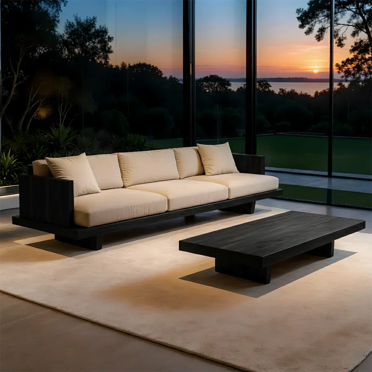 Modern Low-Profile Cotton Sofa with Solid Wood Base - Rustiracraft