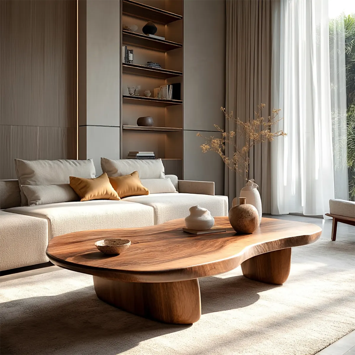 Modern Organic Natural Solid Wood Coffee Table with Rounded Base - Rustiracraft
