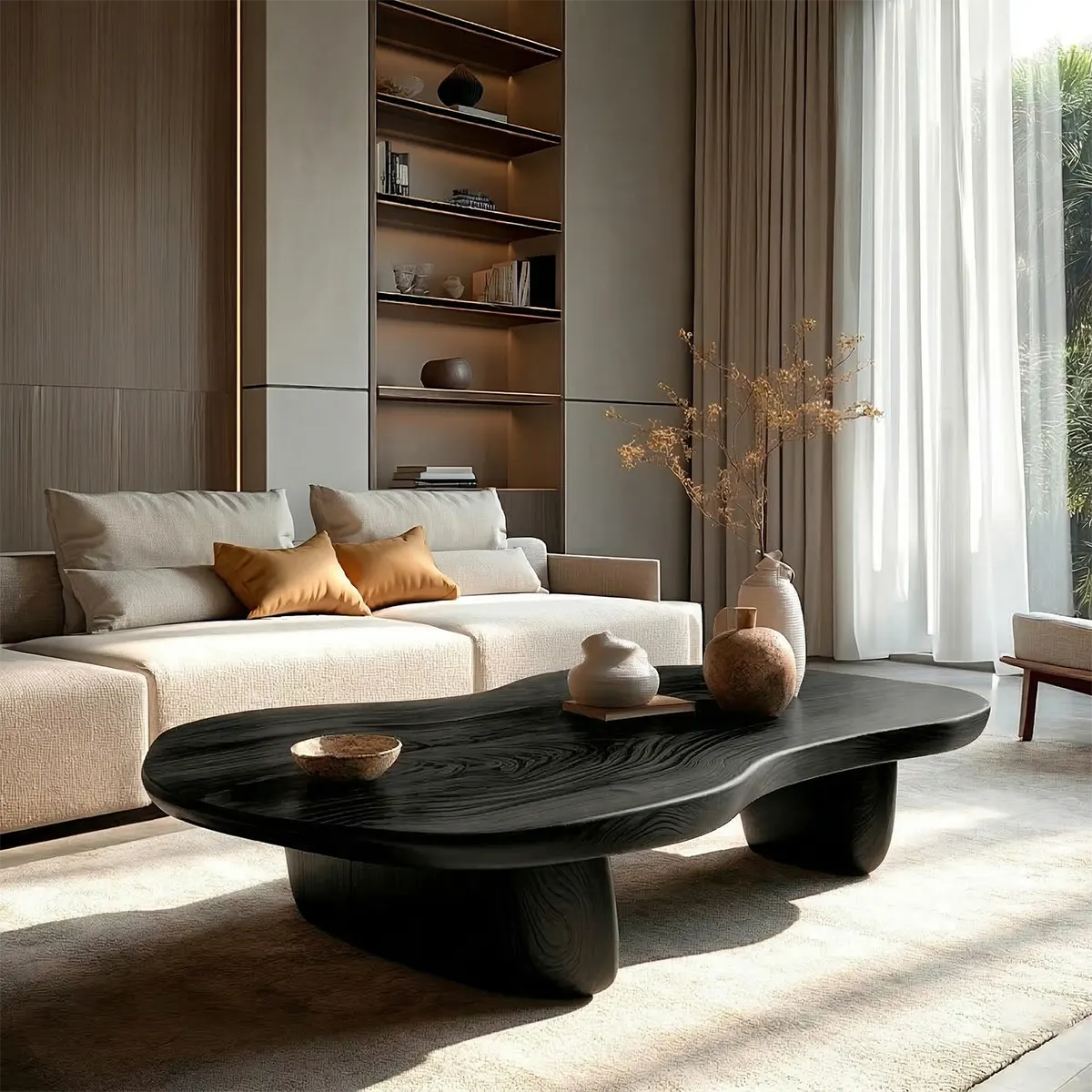 Modern Organic Natural Solid Wood Coffee Table with Rounded Base - Rustiracraft