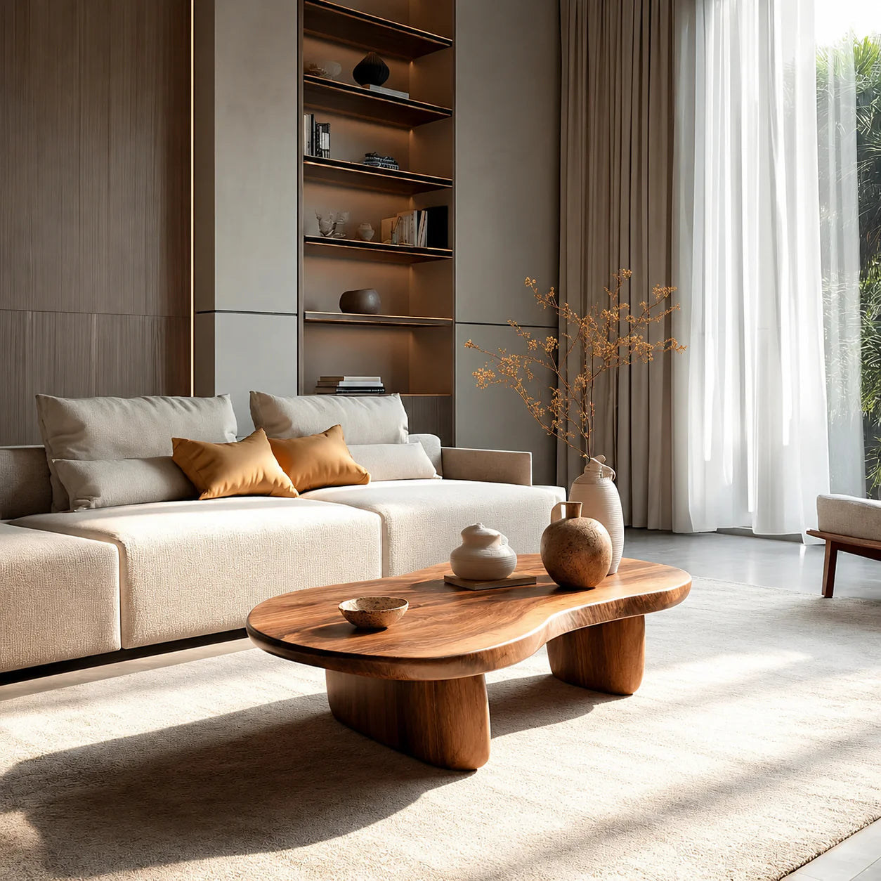 Modern Organic Natural Solid Wood Coffee Table with Rounded Base - Rustiracraft