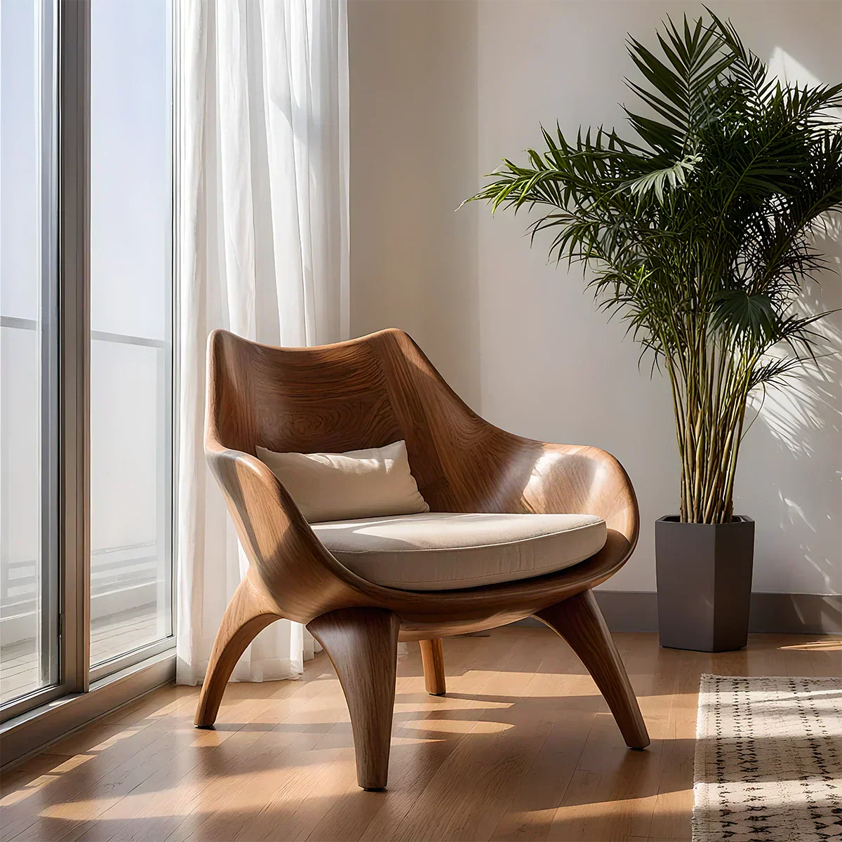 Modern Sculptural Natural Solid Wood Lounge Chair - Rustiracraft