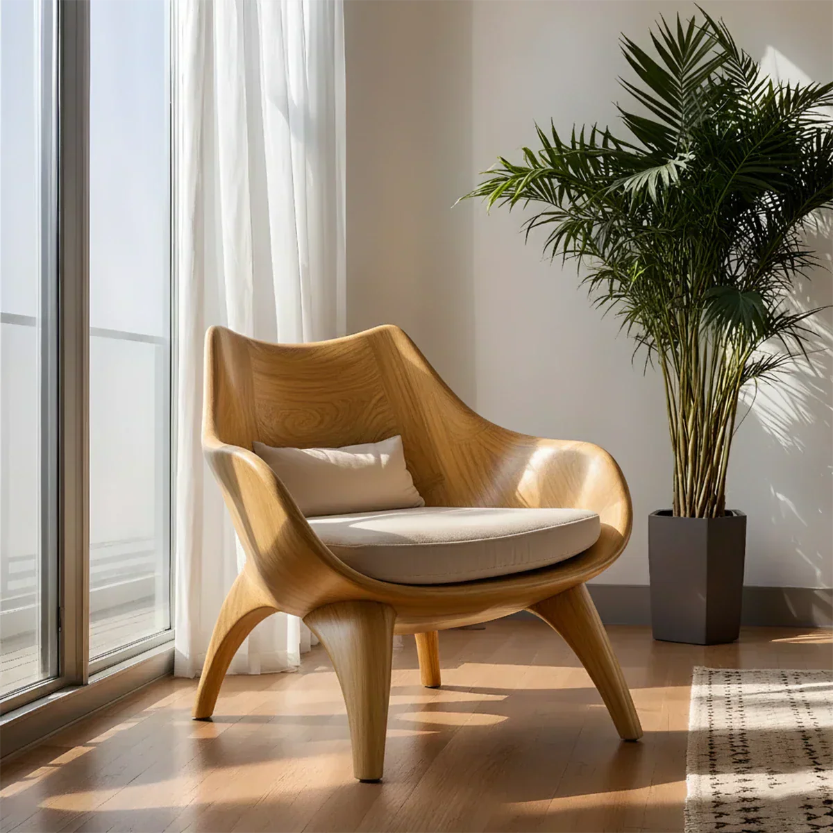 Modern Sculptural Natural Solid Wood Lounge Chair - Rustiracraft